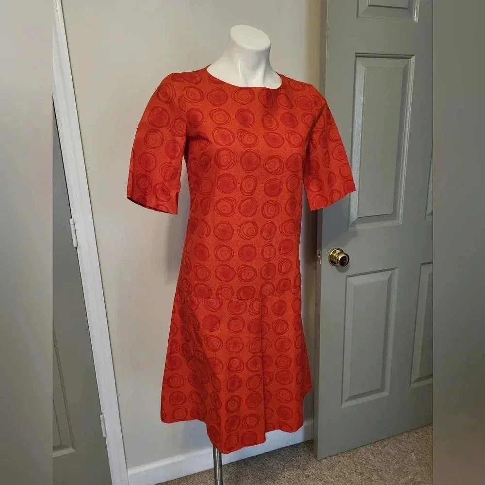 Vintage 60s/70s Marimekko Design Research Mod Geometric Print Shift Dress(8)